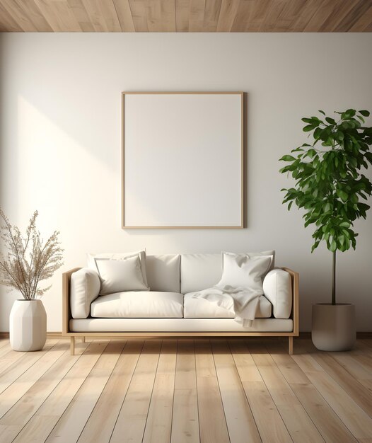 Frame mockup in minimalist decorated interior background 3d render