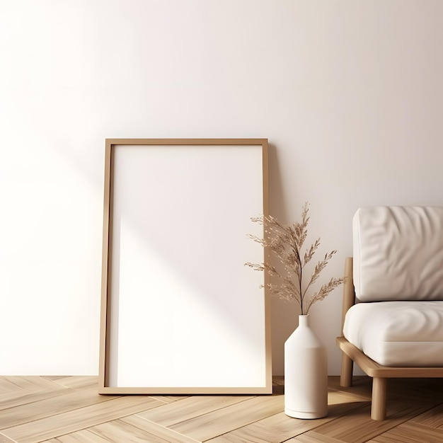 Frame mockup in minimalist decorated interior background 3d render