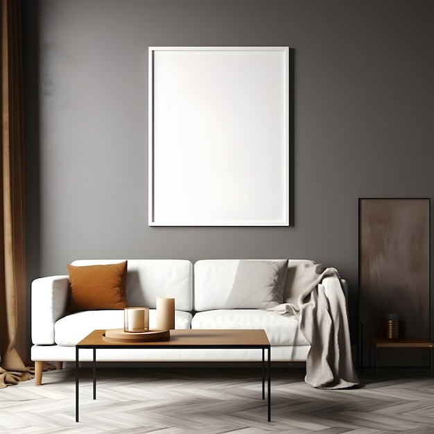 Frame mockup in modern dark home interior background 3d render