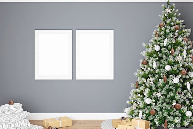 Frame mockup white in christmas interior