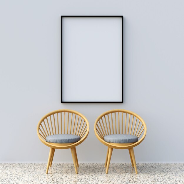 Photo frame mockup with chairs