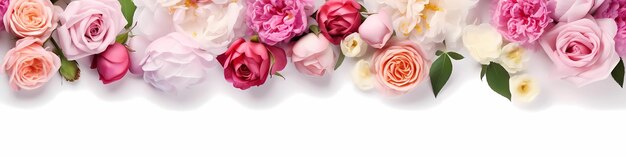 Мокет рамы с розами и пионами цветы на белом фоне Баннер или подарочная карточка с цветущей рамой