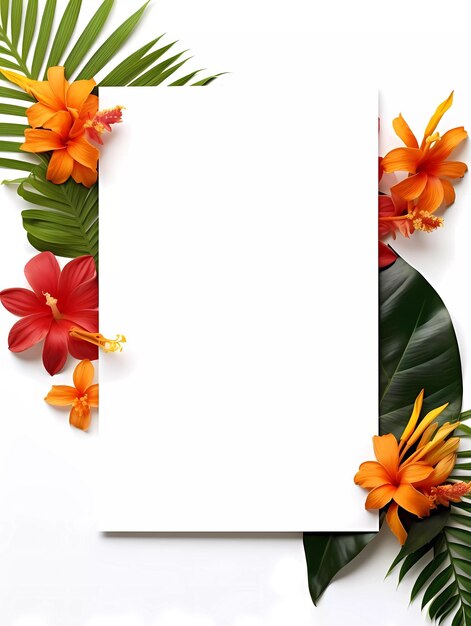 색 배경 에 열대 꽃 이 그려진 프레임 모형 꽃 프레임 을 가진 배너 나 선물 카드