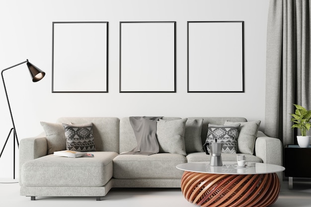 frame in modern interior wall., living room, Scandinavian style