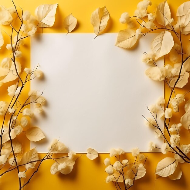 Frame of mulberry paper cream and blank warm yellow background with s calm scene natural art