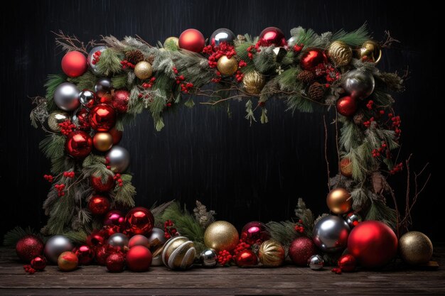 Frame of multicolored christmas balls