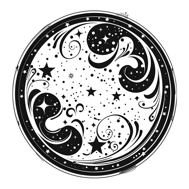 Frame of Mystical Crystal Ball Folk Art With Swirl Pattern and Star D CNC Die Cut Tattoo Design Art