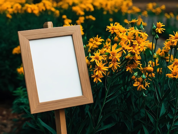 Frame naast levendige gele bloemen