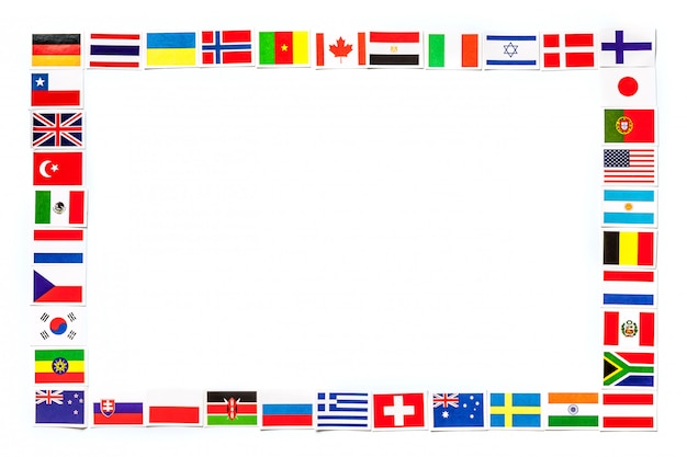 Photo frame of national flags the different countries of the world isolated