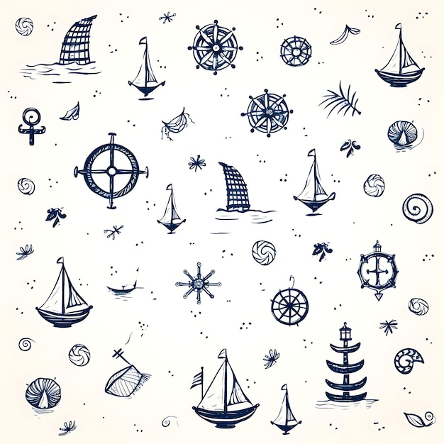 Frame of Nautical Themed Scribbles Border With Anchor Seashell and Co Clipart Tshirt Tattoo Design