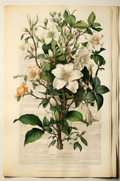 Фото Рамка античной ботанической энциклопедии страница на окрашенной бумаге с декоративной бумагой античное искусство
