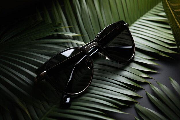 Фото Рамка солнцезащитных очков и пальмовых листьев