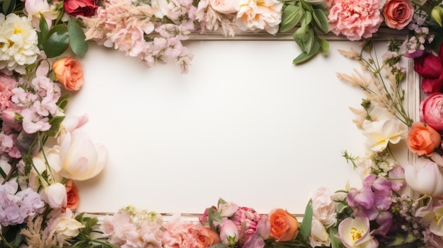 Фото Рамка из свежих цветов с чистым фоном внутри