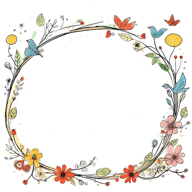 Frame of Hand Drawn Squiggly Oval Frame With Bicycles Bloemen en Bir Markers Clipart Tshirt Design