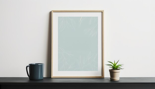 frame op een tafel leunend op de muur voor product poster