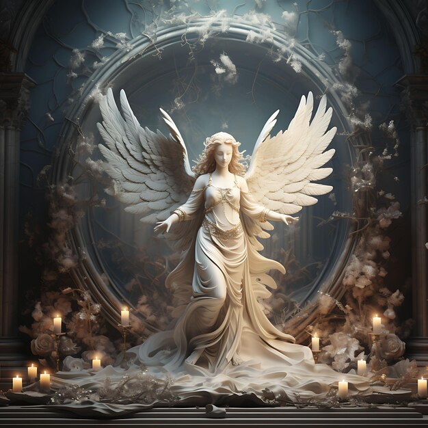 Premium AI Image  Frame of Ornate Angel Figurines Symbolizing Peace and Hope a Chirstmas 