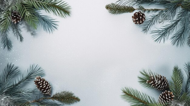 A frame of pine branches with pine cones on it