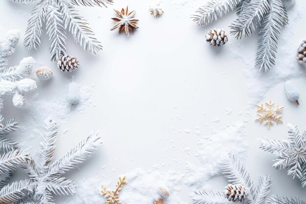 a frame of pine cones and snowflakes with the words pine cones on the bottom