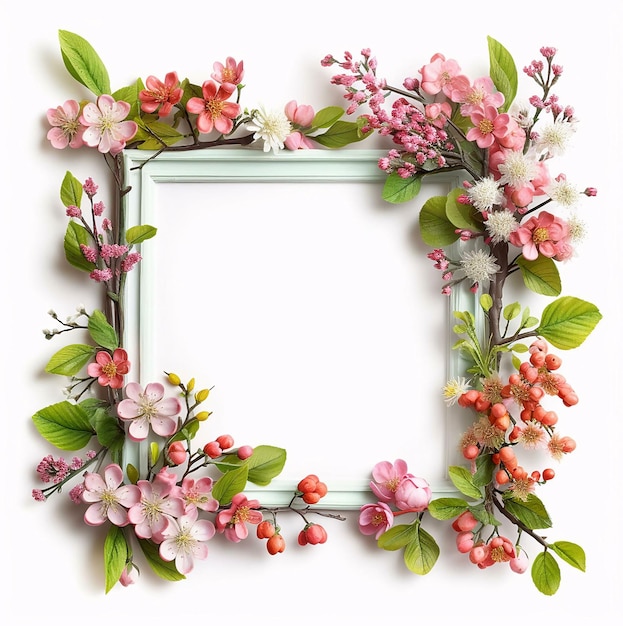 frame of pink flowers cherry border border