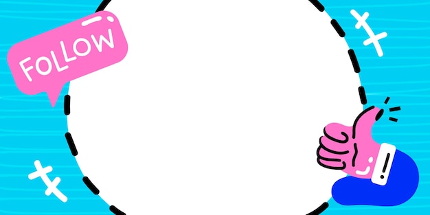 frame png with follow and thumbs up in blue tone