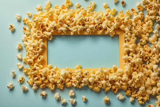 Frame of popcorn on a blue background