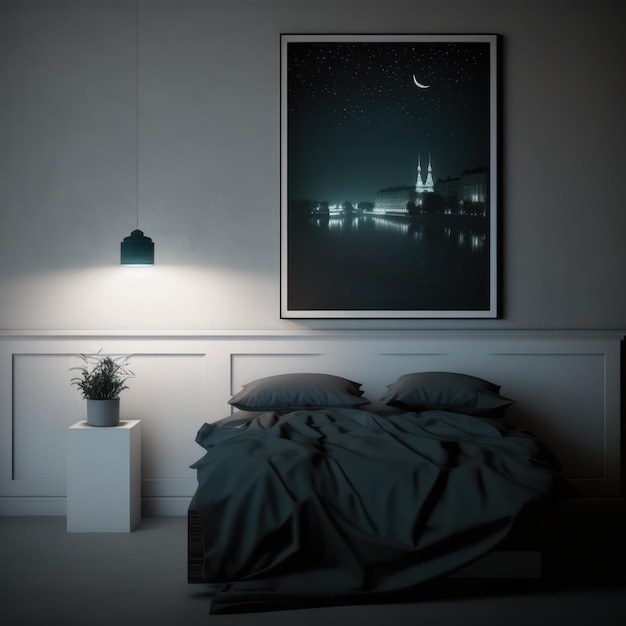 Frame poster mockup in home interior city of lights and a night of dreams AI Generaion