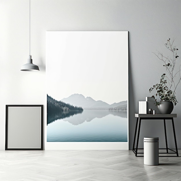 Frame poster mockup in home interior diamondstudded lake of serenity AI Generaion