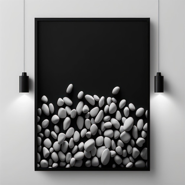 Frame poster mockup in home interior ebony lightning and diamond pebbles AI Generaion