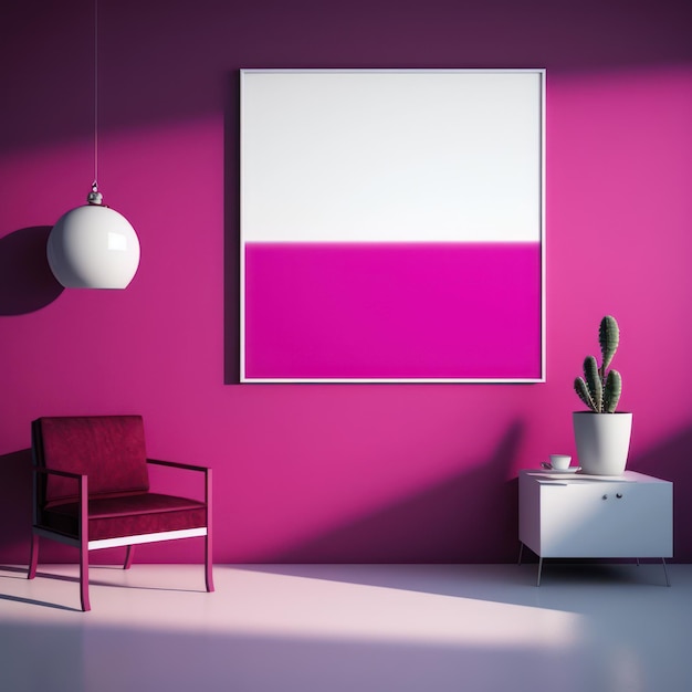 Frame poster mockup in home interior magenta sunrise and quartz AI Generaion