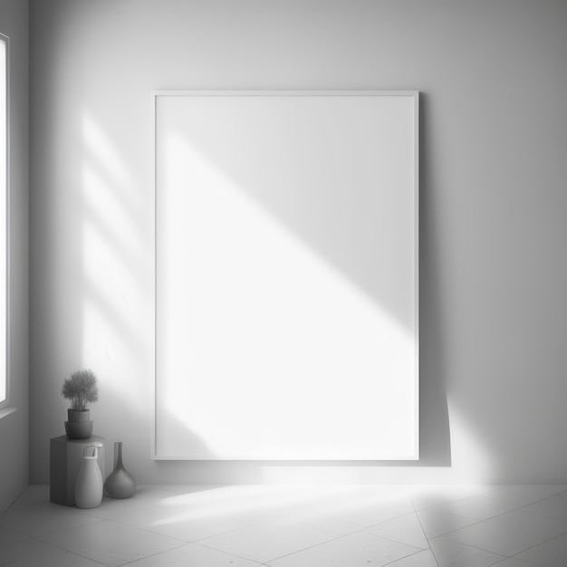 Frame poster mockup in interieur mistige ochtend met een straal zonlicht AI Generaion