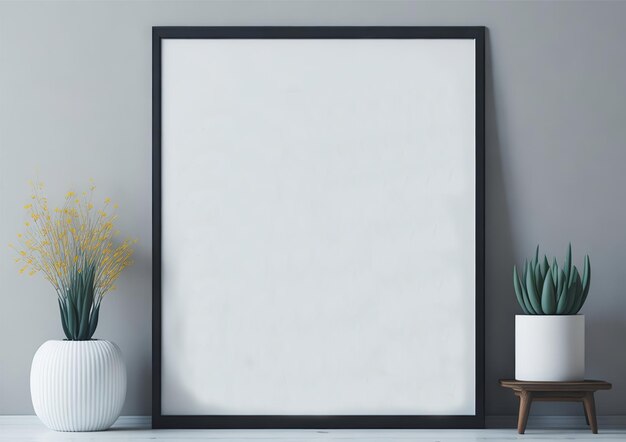 Photo a frame next to a potted plant on a shelf