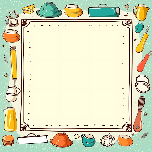 Photo frame retro kitchen scribbles frame with kitchen utensils recipe c creative scribbles decorative