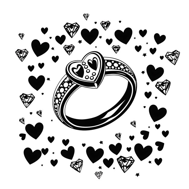 Frame of Romantic Engagement Ring Folk Art With Diamond Pattern and H CNC Die Cut Tattoo Design Art