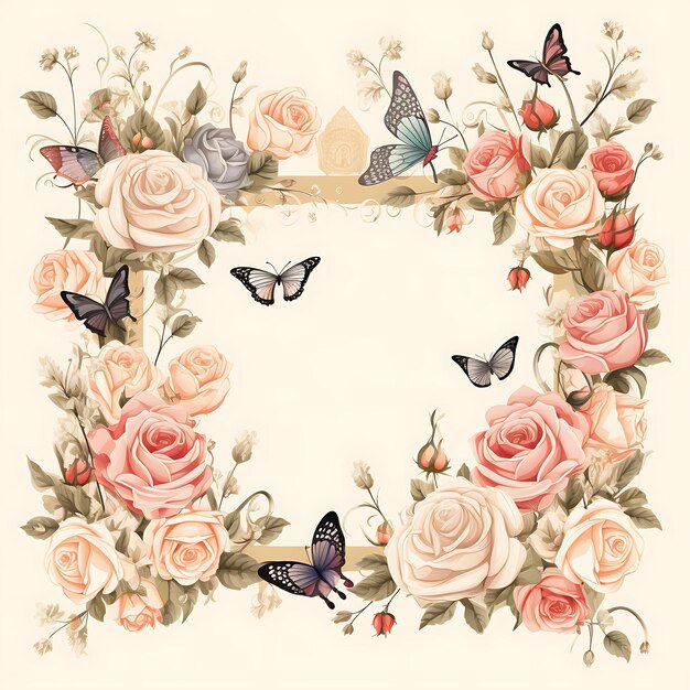 Frame of Romantic Garden Scribbles Frame With Roses Butterflies and G Clipart Tshirt Tattoo Design