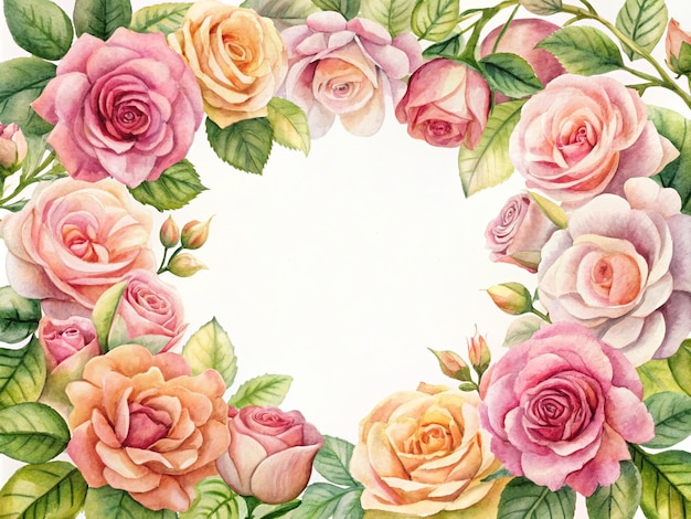 a frame of roses with a round frame