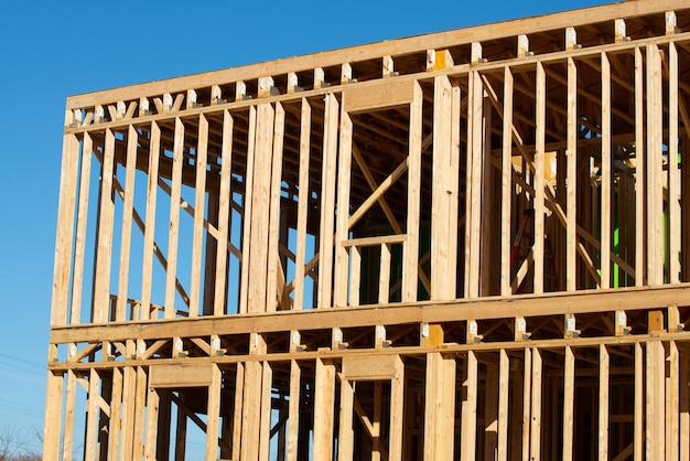 The frame of the second floor of a plywood house