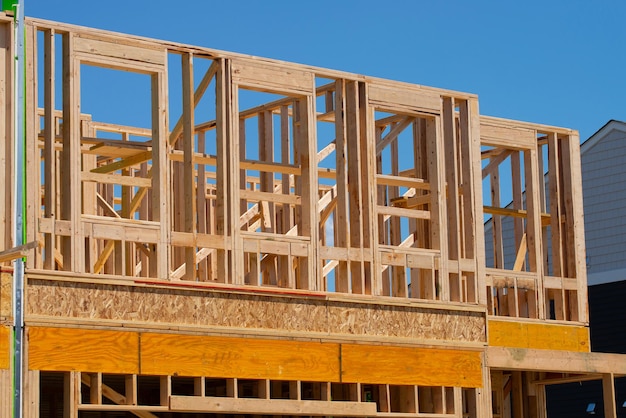 The frame of the second floor of a plywood house