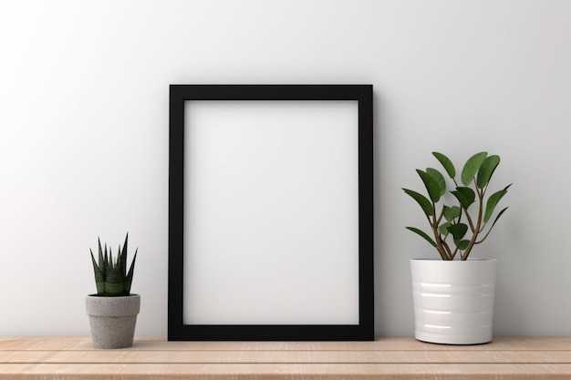 A frame on a shelf with plants on it