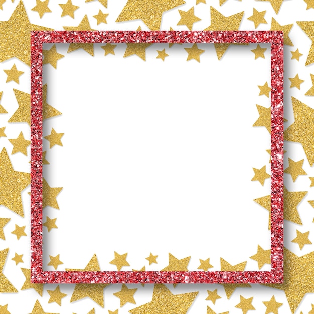 Рамка из блестящих золотых металлических звезд Граница с блестками на День святого Валентина
