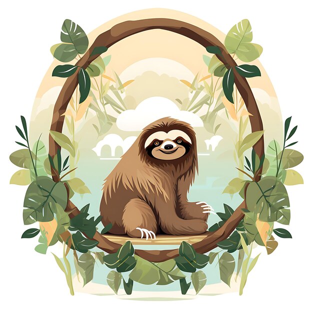 Frame of Sloth Sweet SlowMoving JungleDwelling Sloth Showc For Kid 2D Flat Creative Design Art