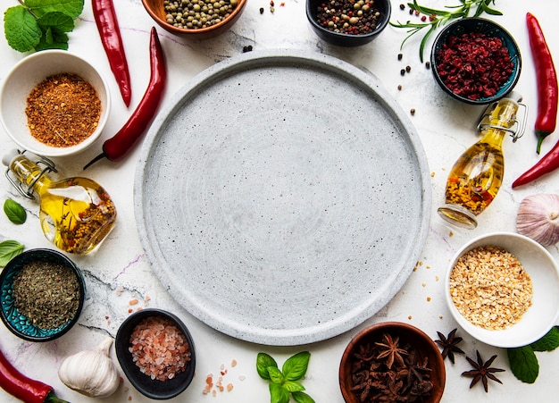 frame of spices and herbs top view