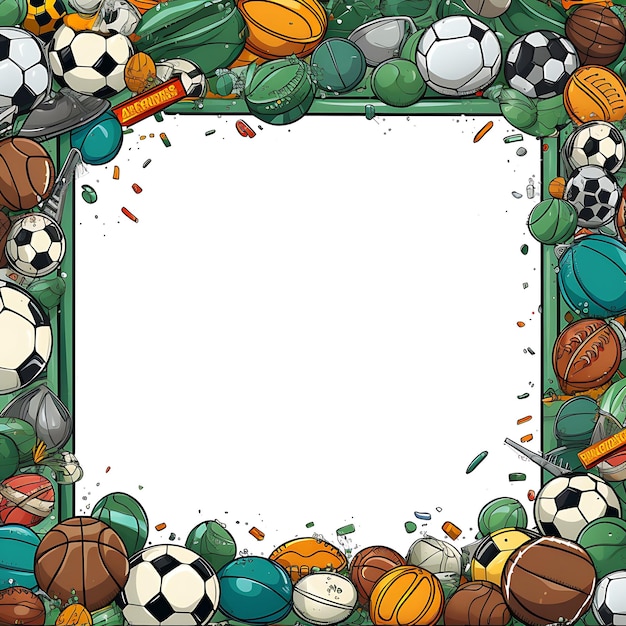 Photo frame sports themed rectangular frame with soccer balls basketball creative scribbles decorative