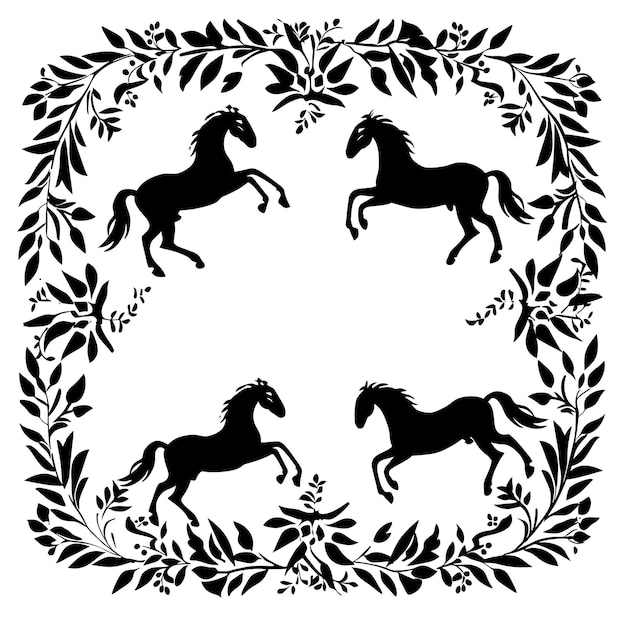 Frame of Stable CNC Art With Pastoral Frame and Horse Symbol for Dec CNC Die Cut Outline Tattoo