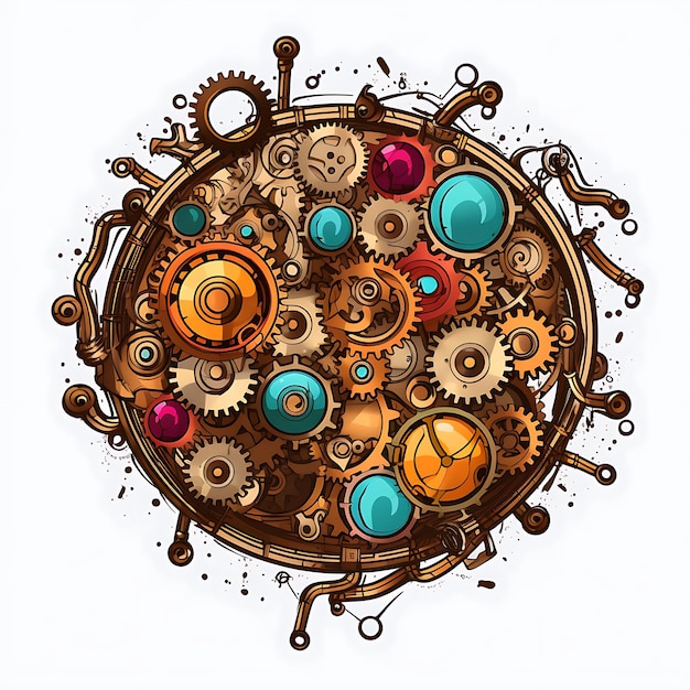 Foto frame steampunk gears scribbles hartvormig frame met versnellingen sleutels creatieve scribbles decoratief