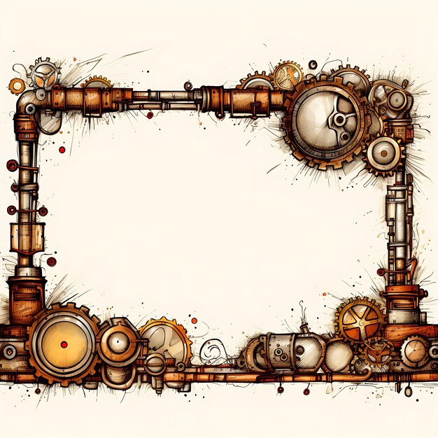 Frame steampunk themed scribbles border met gears key en top hat creatieve scribbles decoratief