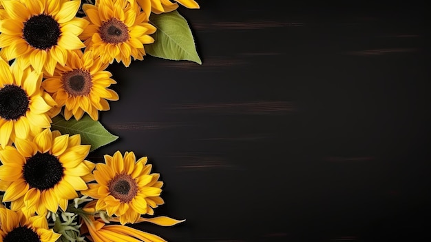 Photo frame of sunflowers background flat lay top view