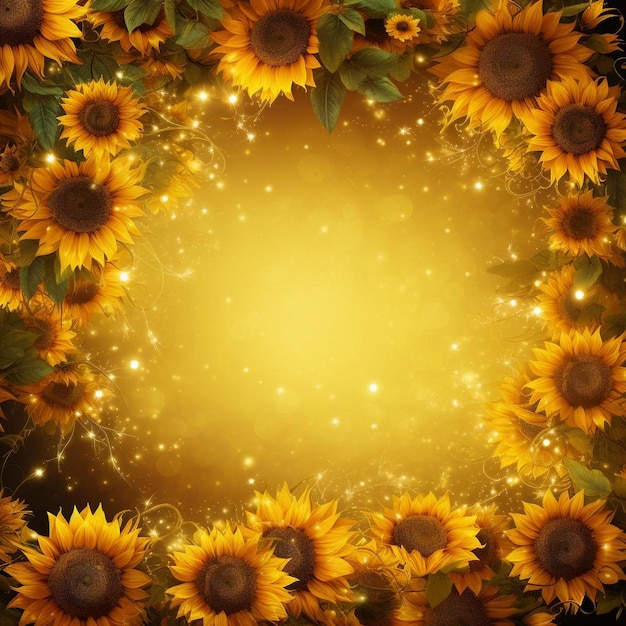 a frame of sunflowers with a place for text on the bottom.