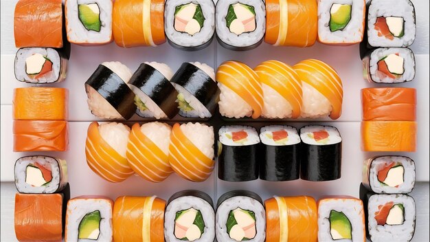 Frame of sushi rolls