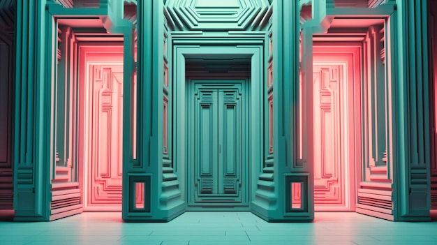 The frame of three pink doors