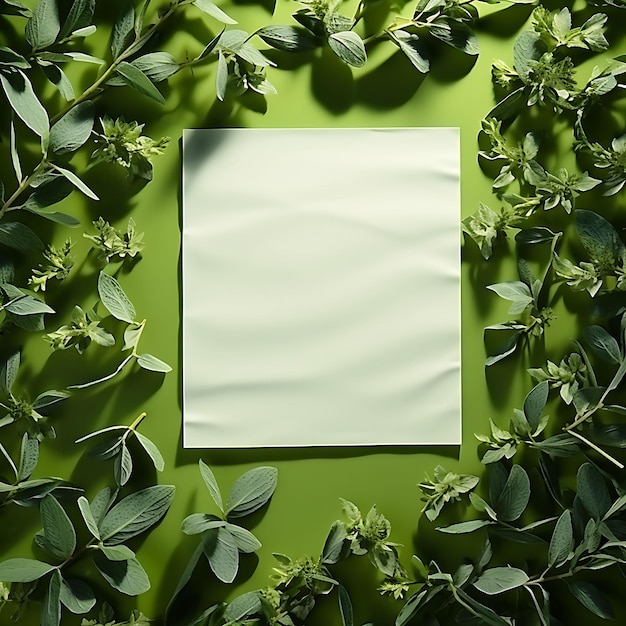 Photo frame of tissue paper green and blank fresh and vibrant color concept calm scene natural art